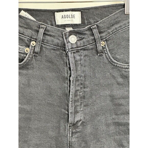 Agolde Nico High Rise Slim Straight Denim Jeans Distressed Cassette Black Sz 25 - Picture 3 of 10